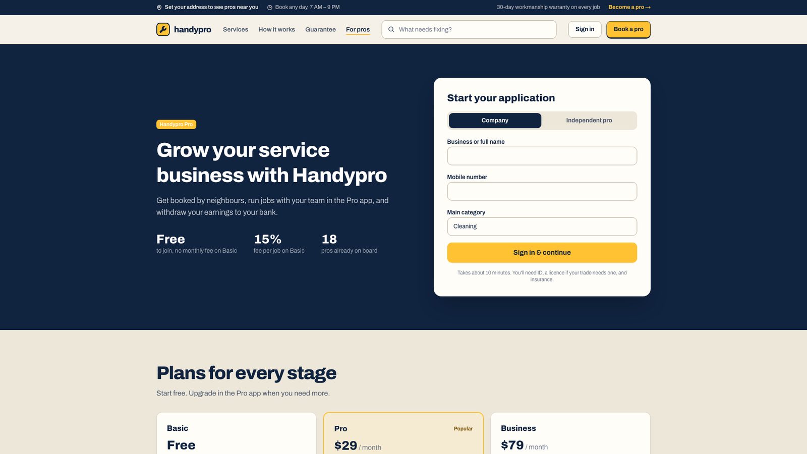 Become a pro page
