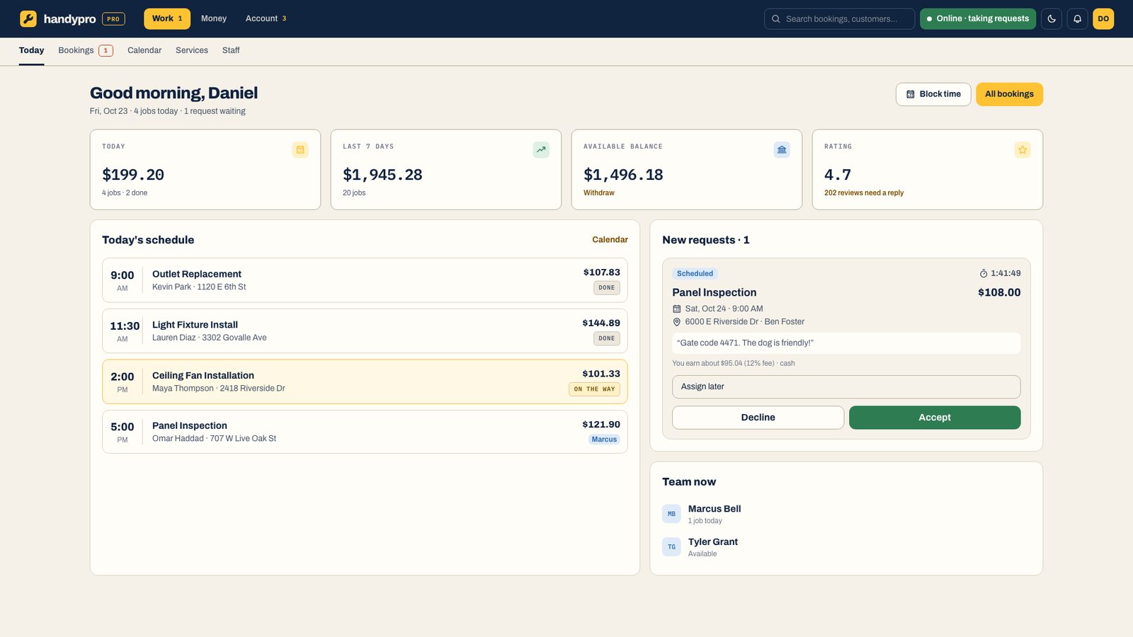 Pro panel page